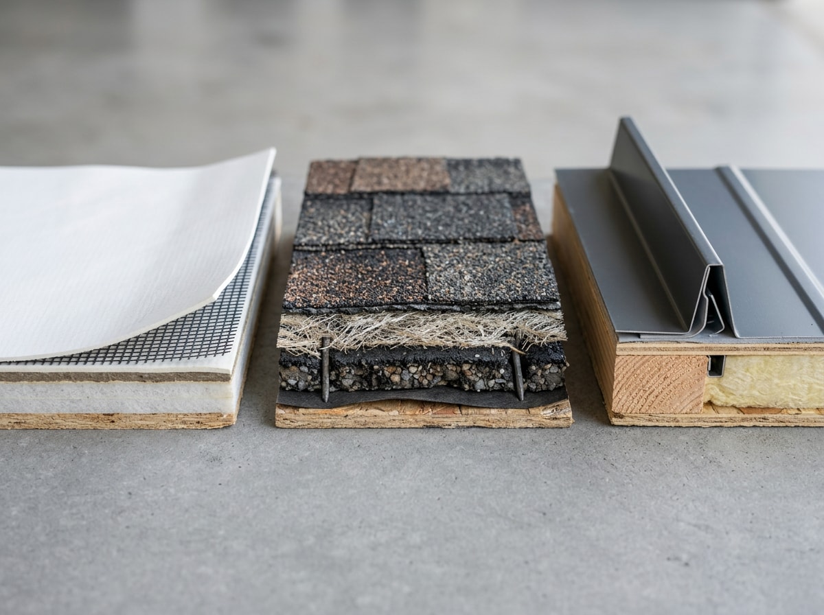Lifespan comparison chart showing vinyl PVC roofing warranty ranges next to asphalt shingle and metal roofing