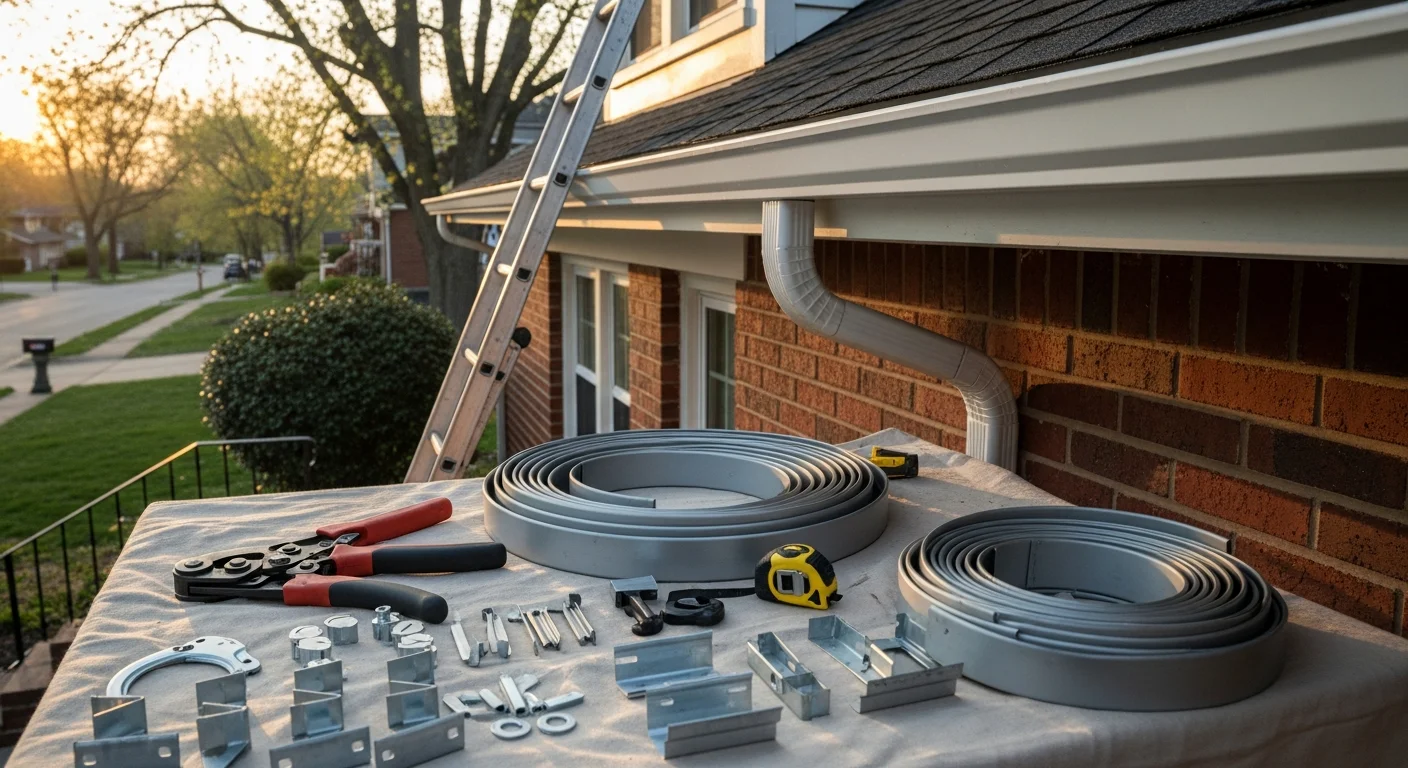 New gutters installed along roofline of residential home