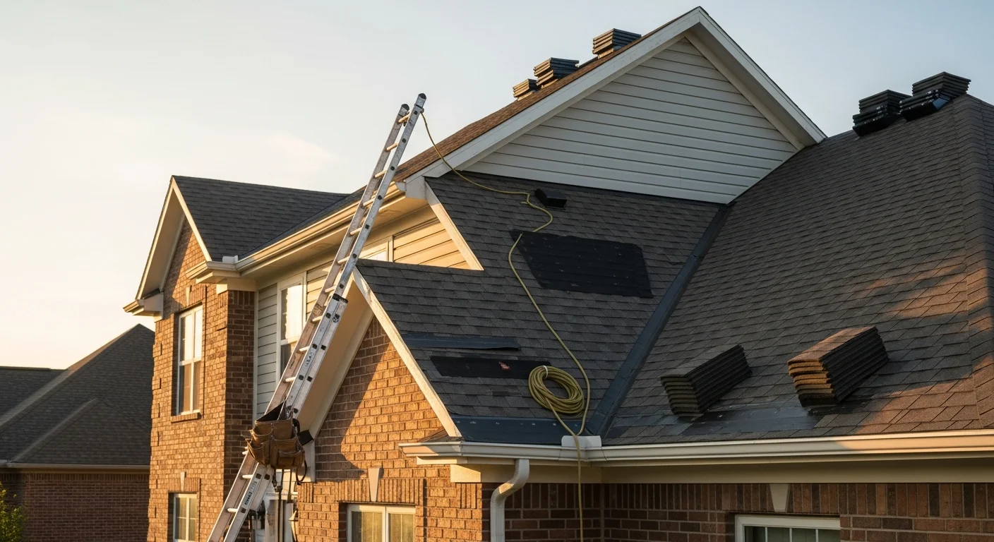 Roofer installing new roof on residential home